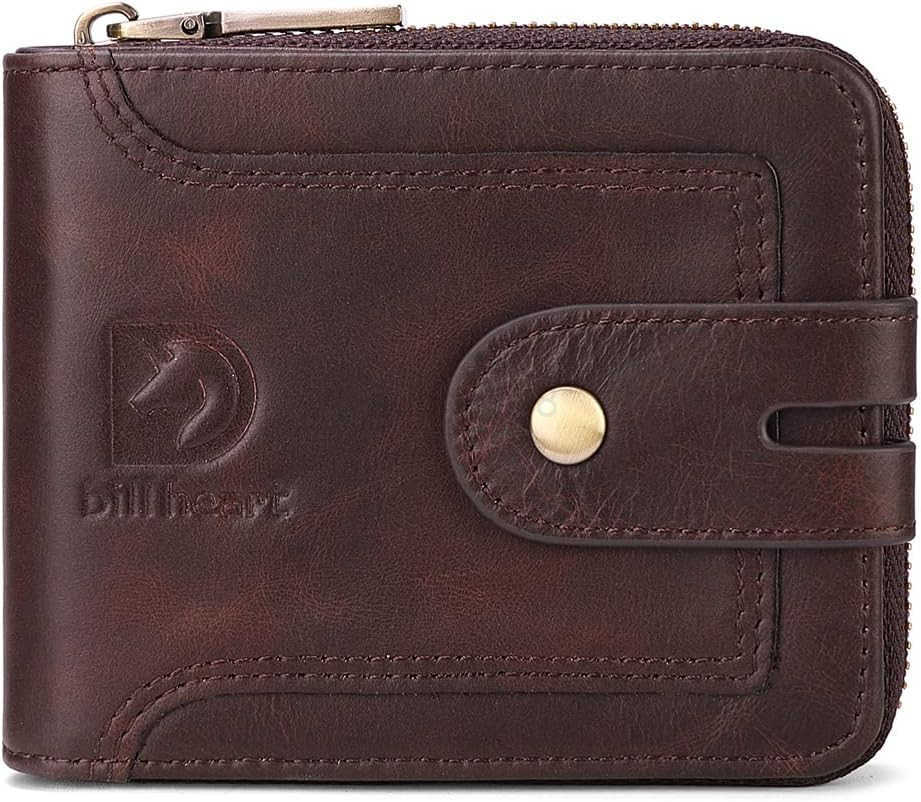 Men Wallet with Zipper Genuine leather Bifold Purse for Mens ID Window and Coin PocketZ250910