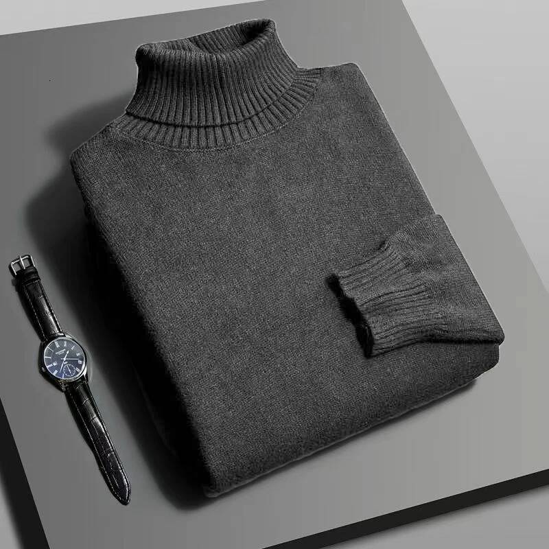 Autumn Mens High Quality Knitted Turtleneck Sweater Slim Fit Long Sleeve Anti-pilling Pullover Solid Color Trend Men Streetwea dongdumaoyi