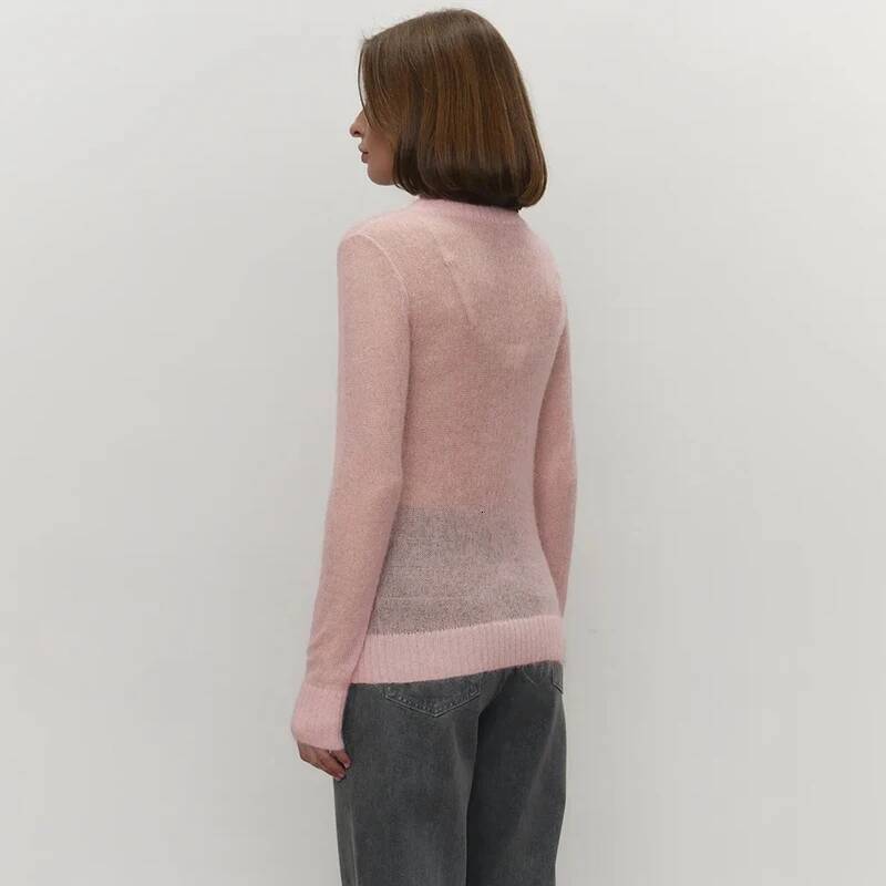 Tornova Mohair Knit Women's Long Sleeves O-Neck Pullover Sweater Lady Loose See Through Top Solid Casual Summer Fashion dongdumaoyi