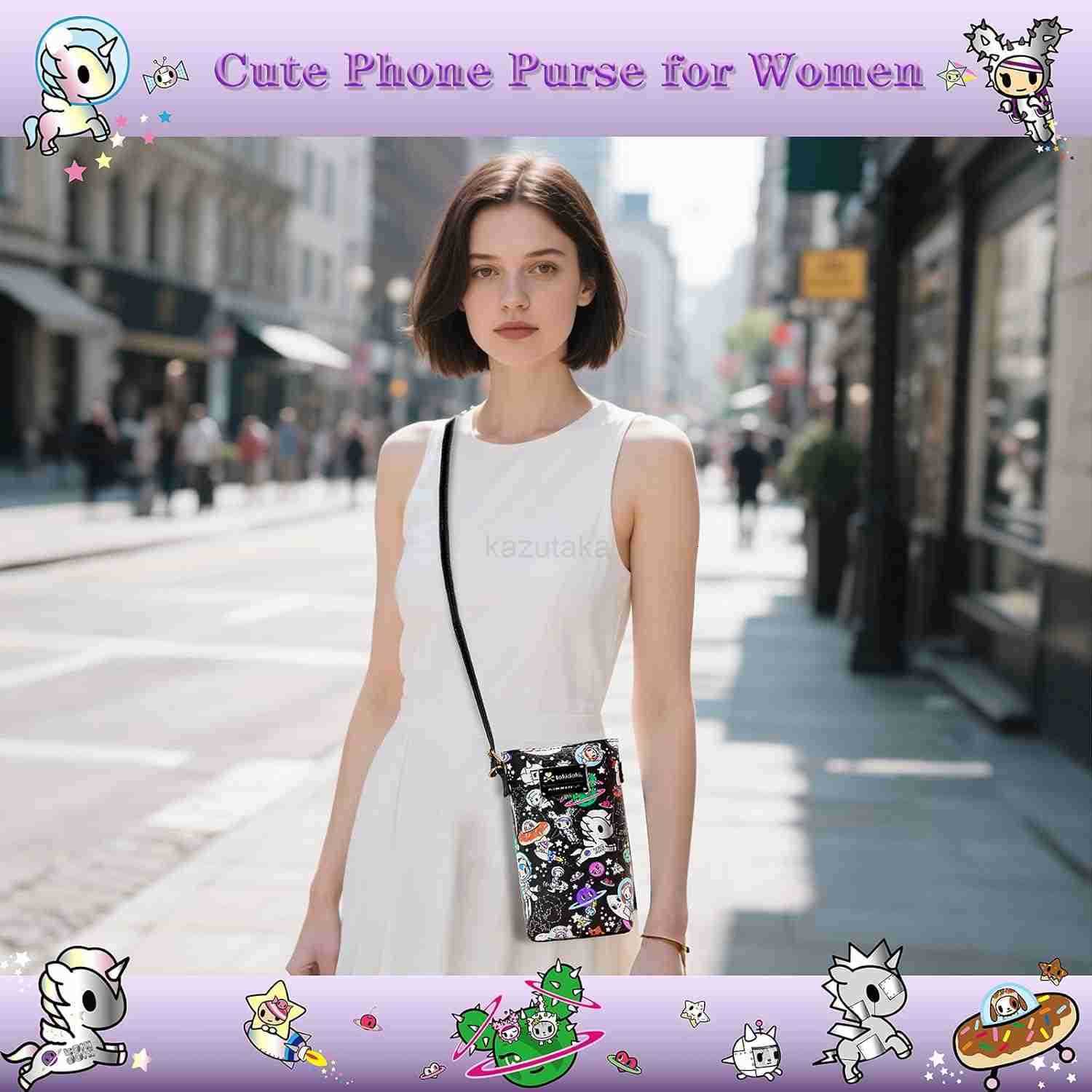 Small PVC Crossbody Purse Button Cell Phone Bag Mini Shoulder Purse Wallet Smart Phone Pocket with CARD Black Z250910