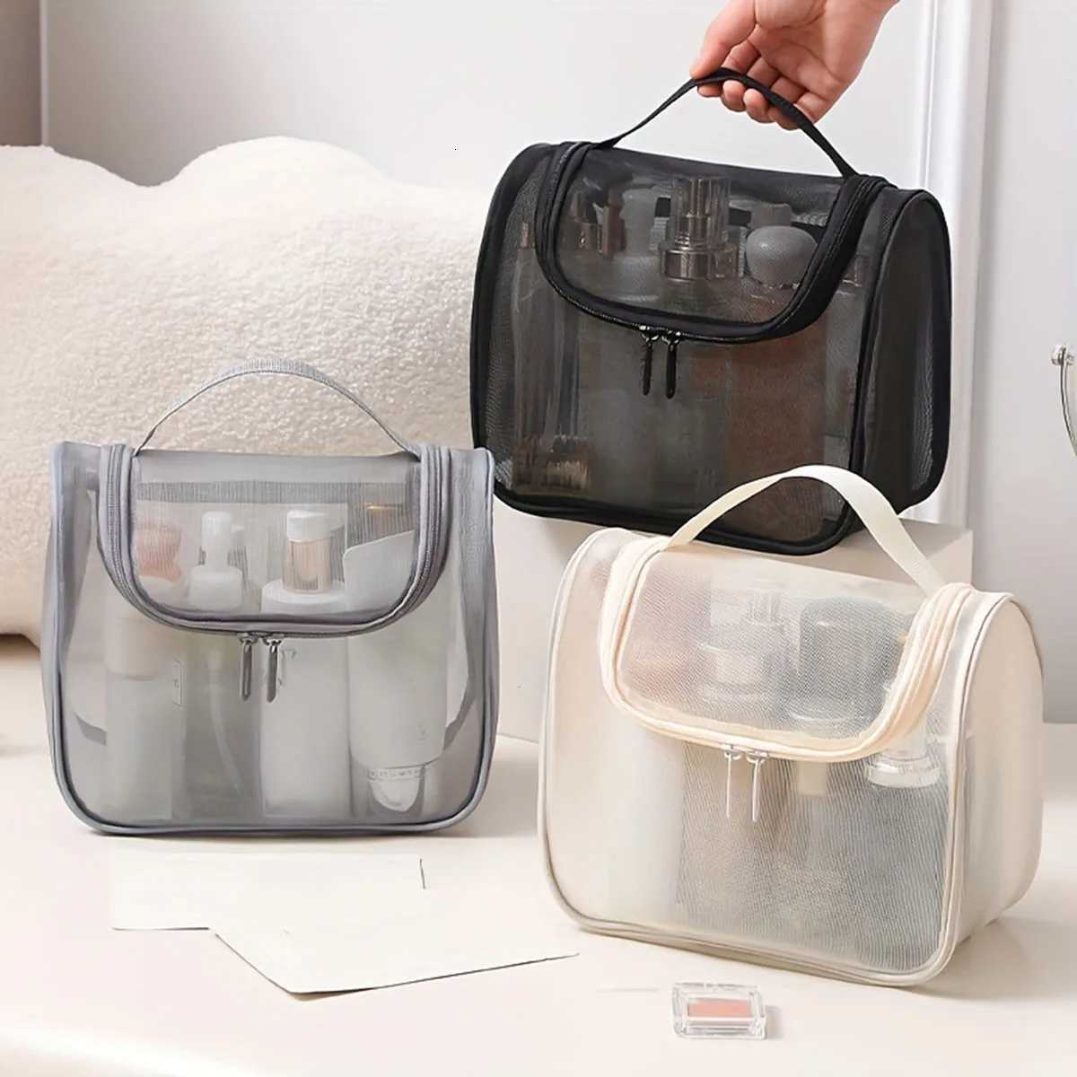 New multifunctional toiletries bag curved nylon mesh portable makeup bag womens large capacity cosmetics storage bagXJ250910