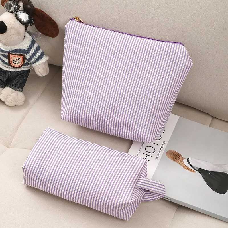 2 Pcs Set Womens Cosmetic Bags Large Capacity Ladies Stripe Toiletry Bag Makeup Case Travel Female Storage Handbag Clutch PurseXJ250910