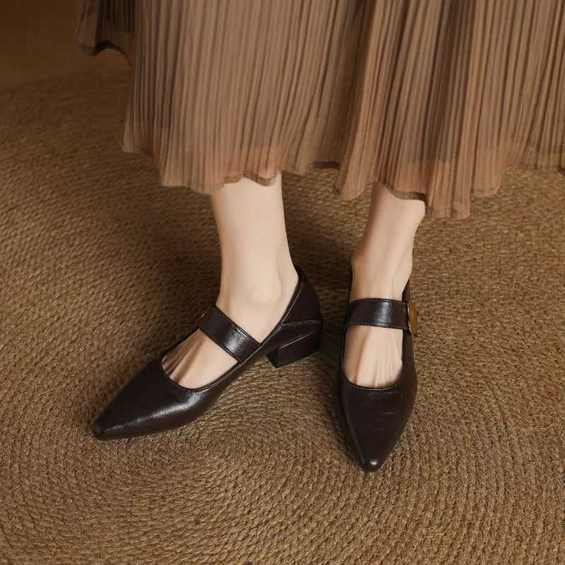 French thickheeled magic sticker shallow shoes 2025 spring new pointed and fashionable versatile nonslip small leather shoes W250910