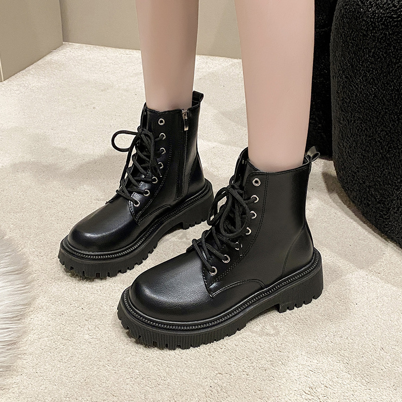 Women's autumn and winter new designer short boots with wool lining retro white short boots thick soled British motorcycle boots