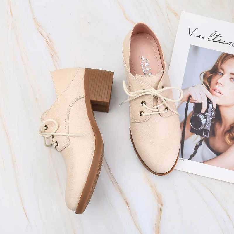 Black Small Shoes For Women British Moccasins For Women Autumn Deep Single Shoes Laceup Commuter Medium Heel Plus Size Womens W250910