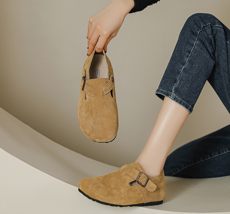 Designer shoes thick soled women's shoes new genuine leather lazy half slippers big toe shoes retro women's soft soled shoes