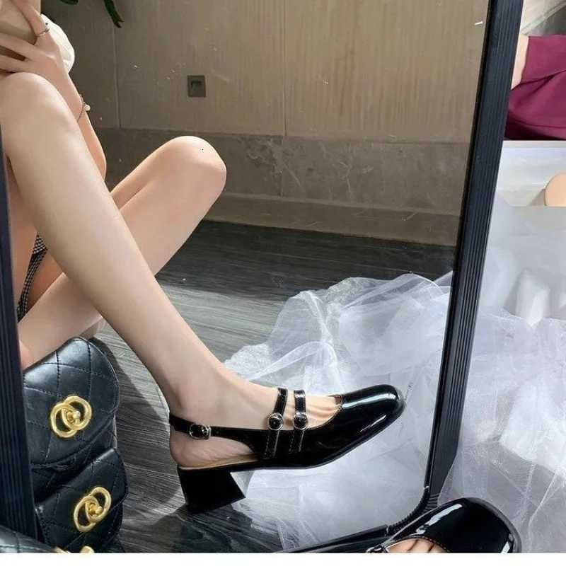 2025 Burgundy Mary Janes SquareToe DoubleBuckle Patent Leather Chunky Heel Shoes with Jean Styling W250910
