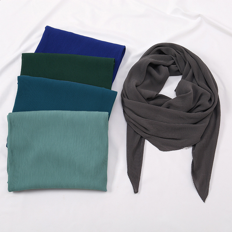 Plain Oversized Crinkle Square Bubble Chiffon Instant Hijab Womens Head Shawl Scarf Muslim Wrinkle Kerchief Solid Ramadan Stole 241218