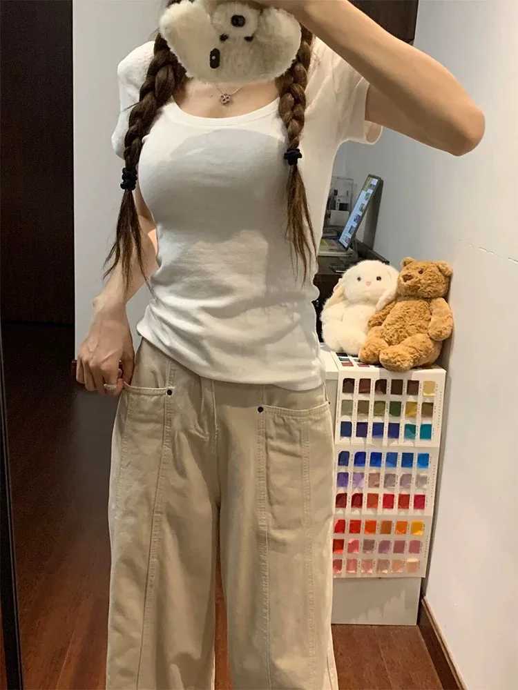 Botvotee Retro American Beige Denim Jeans for Women streetwear baggy High Waisted Flare 1950s1960s Jeans Vintage Cargo Pants Z250910