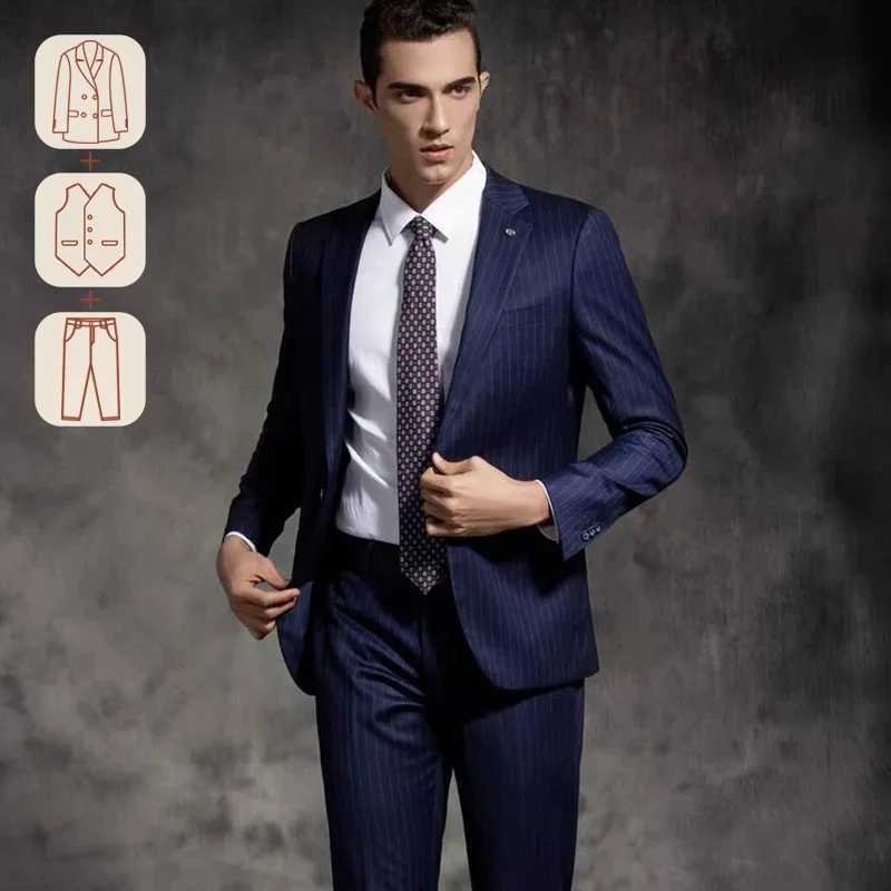 Customized Sizes Premium Suit British Striped for Mens Business Formal Dress Wedding and Groom Slimfit Coat Vest Pants W250910