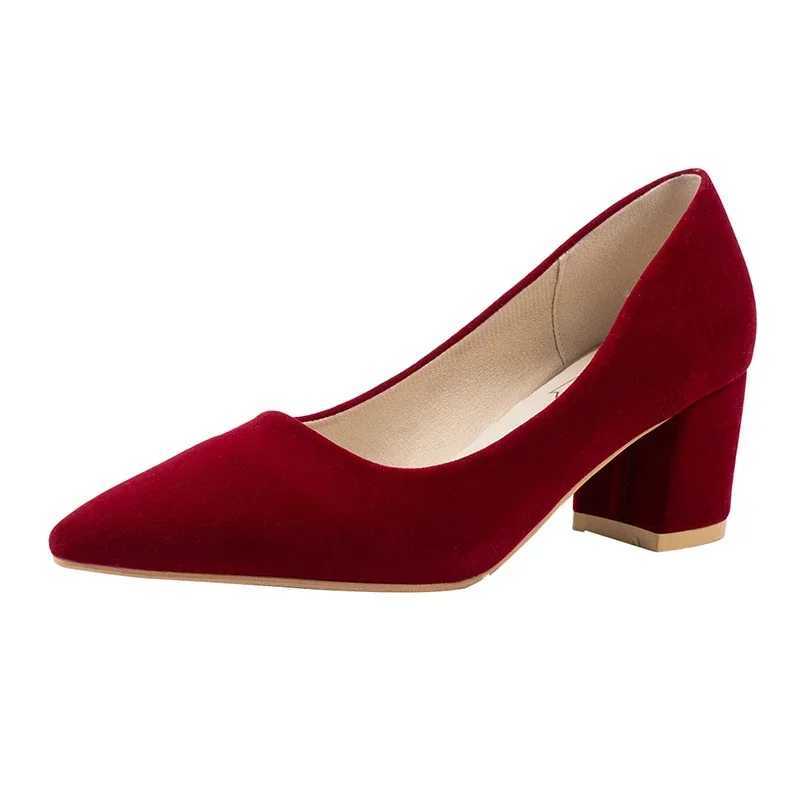 French Red Wedding Shoes for Women 2024 SpringSummerAutumn New Pointed Thick Heels Not Tiring Feet Bride Shoes W250910