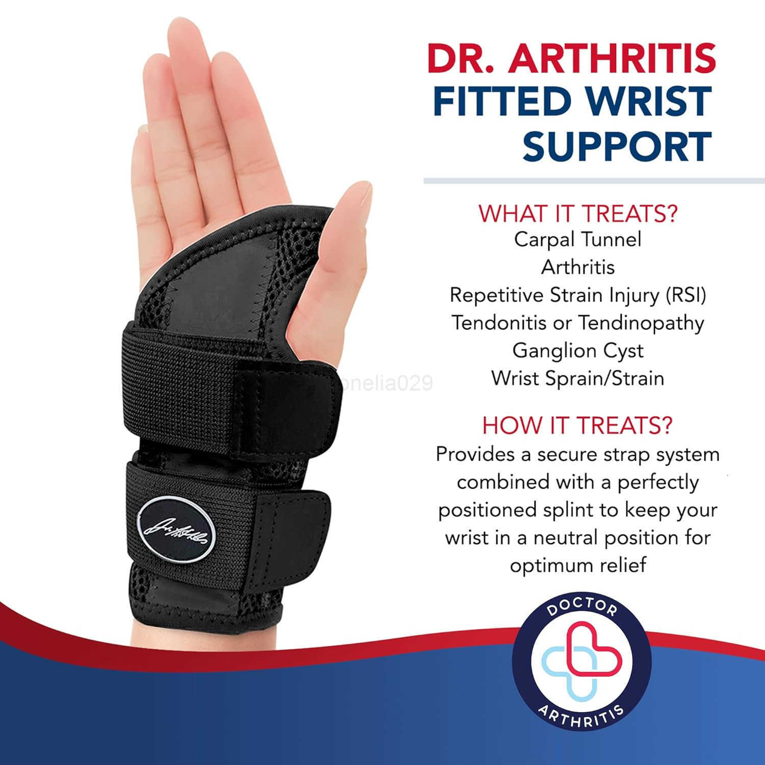 Arthritis Developed Fitted Wrist Brace for Carpal Tunnel Syndrome Tendonitis Splint Support for Men and Women Single Black Right Hand W250910