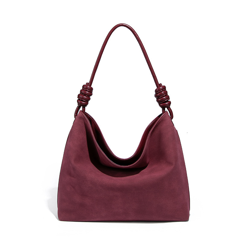 New Red Suede Tote Autumn Winter Single Shoulder Crossbody High-End Luxury Matte Commuter Bucket Bag