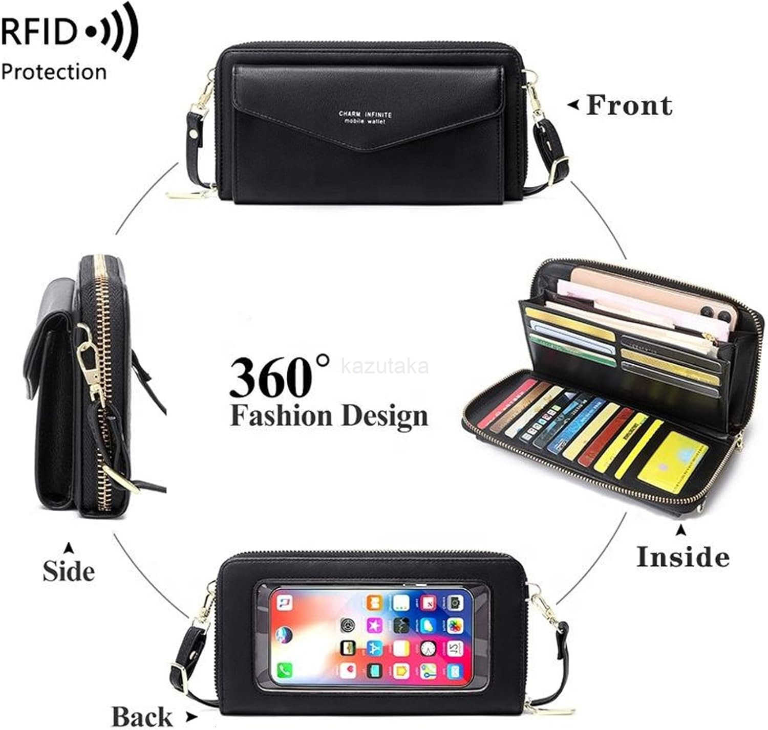 Leather Crossbody Phone Bag for Women RFID Blocking Touch Screen Wallet Shoulder Handbag with Clear Phone Window Z250910