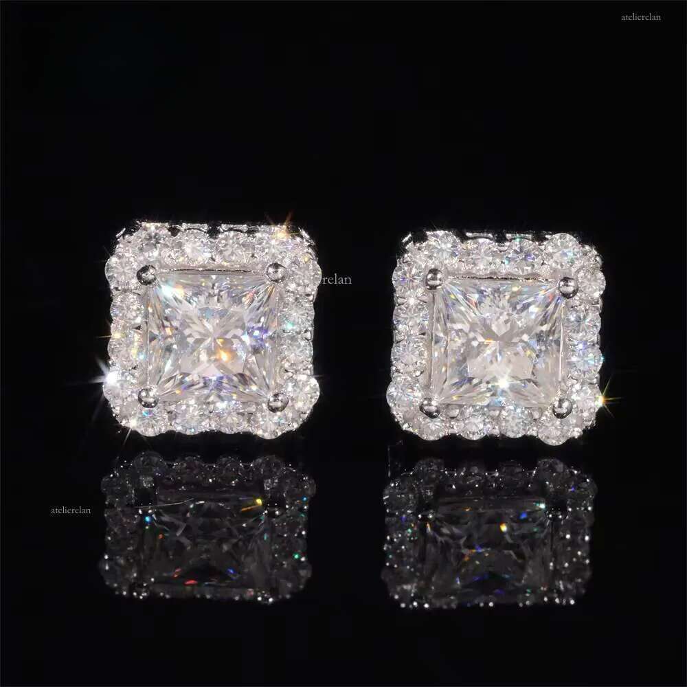 Pass Tester GRA Certified VVS Dia Sterling Sier Princess Cut Moissanite Stud Earrings
