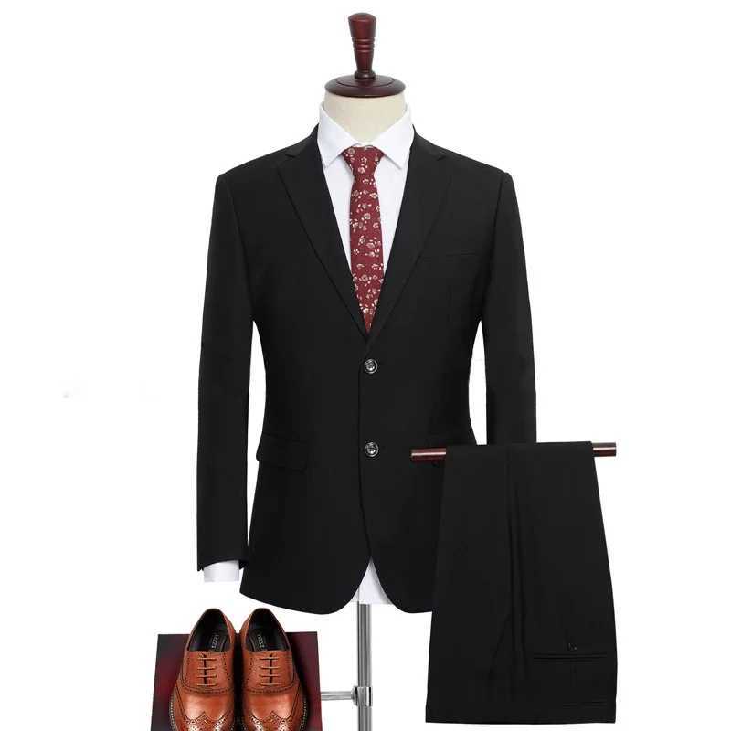 2024 Plus Size Suit Set Men Solid Color Single Breasted Jacket Pants For Host Groom Groomsmen Grey Black Navy 2Piece Suit Set W250910