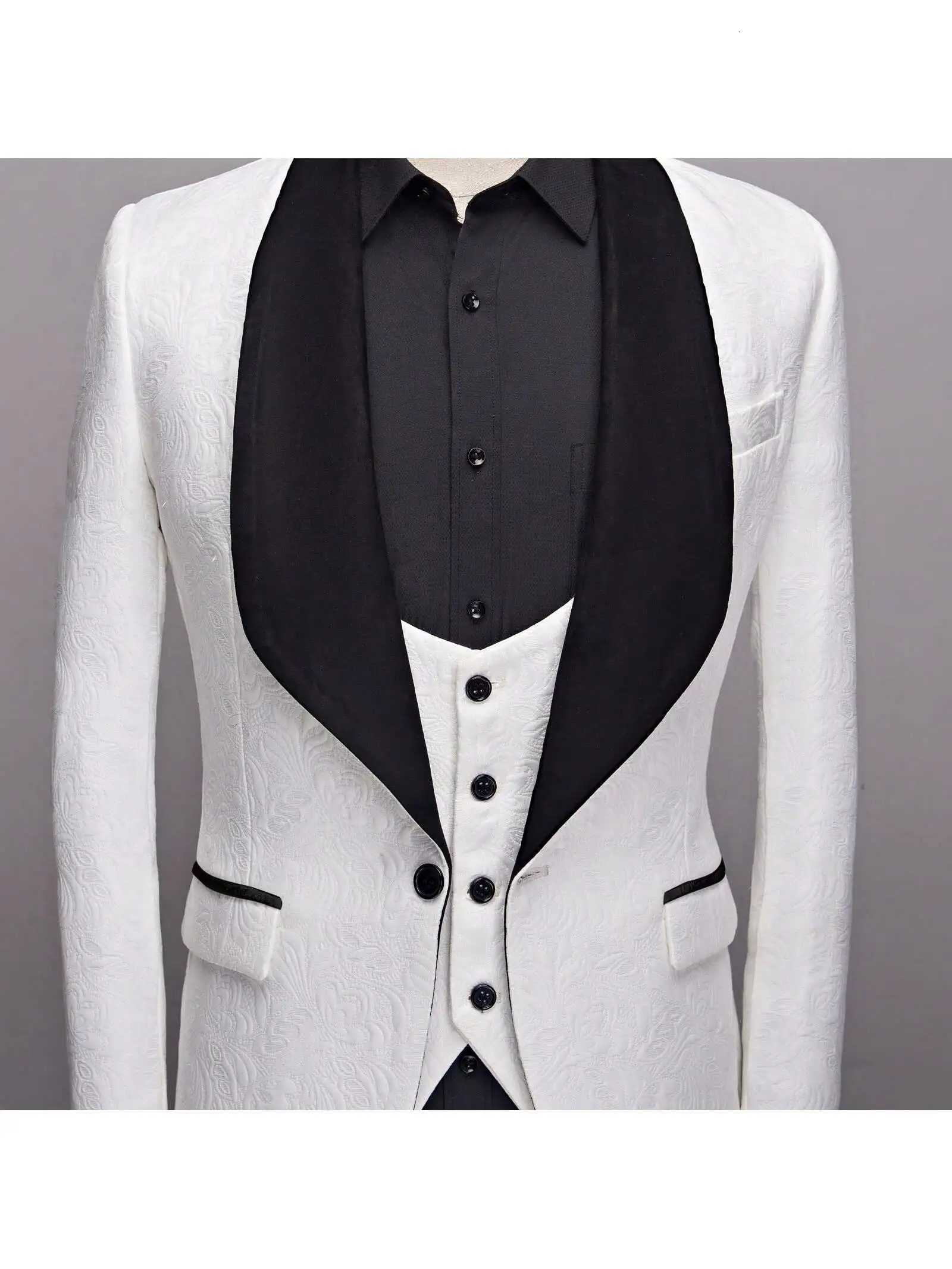 Mens 3 Piece Floral Tuxedo Jacquard Slim Suit Set Paisley Blazer Vest And Pants For Prom Wedding W250910