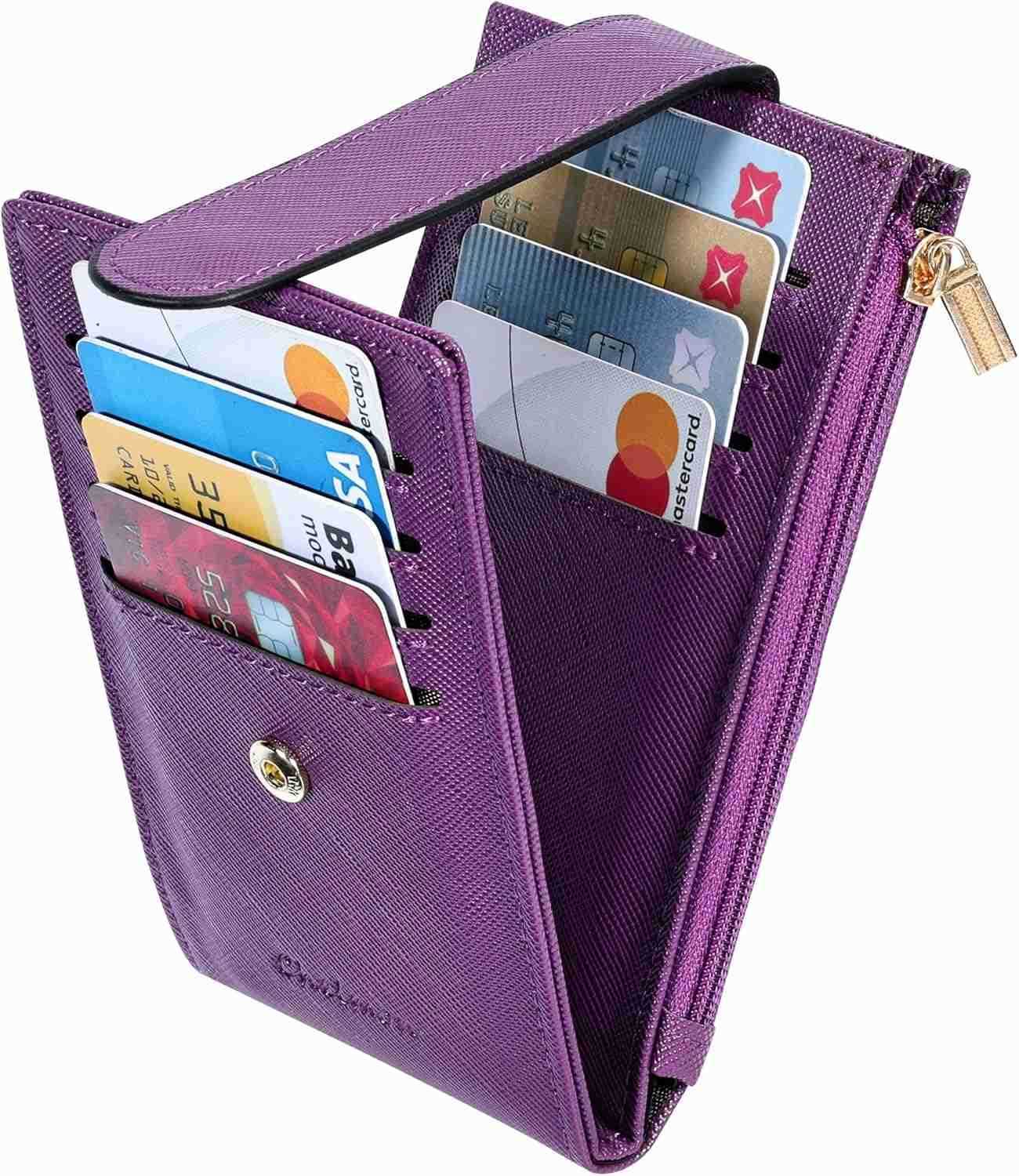 Womens RFID Slim Card Holder Wallet Thin Bifold with MultiCard Case Zipper Coin Pocket Purse Deep PurpleZ250910