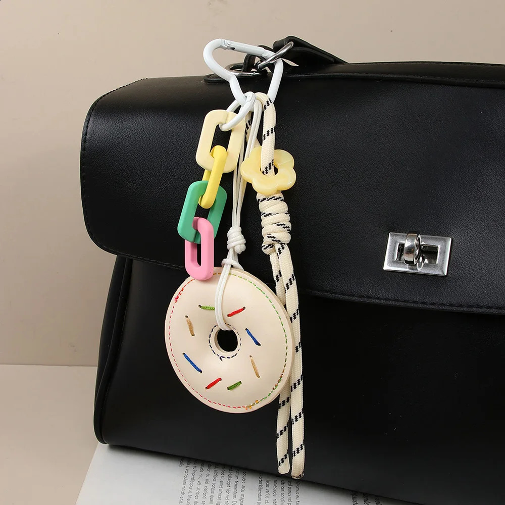 INS Style PU Leather Donut Pendant Keychain Creativity Colorful Chain Wope Rope Bag Hanging Piece Fashion Accessorie 222