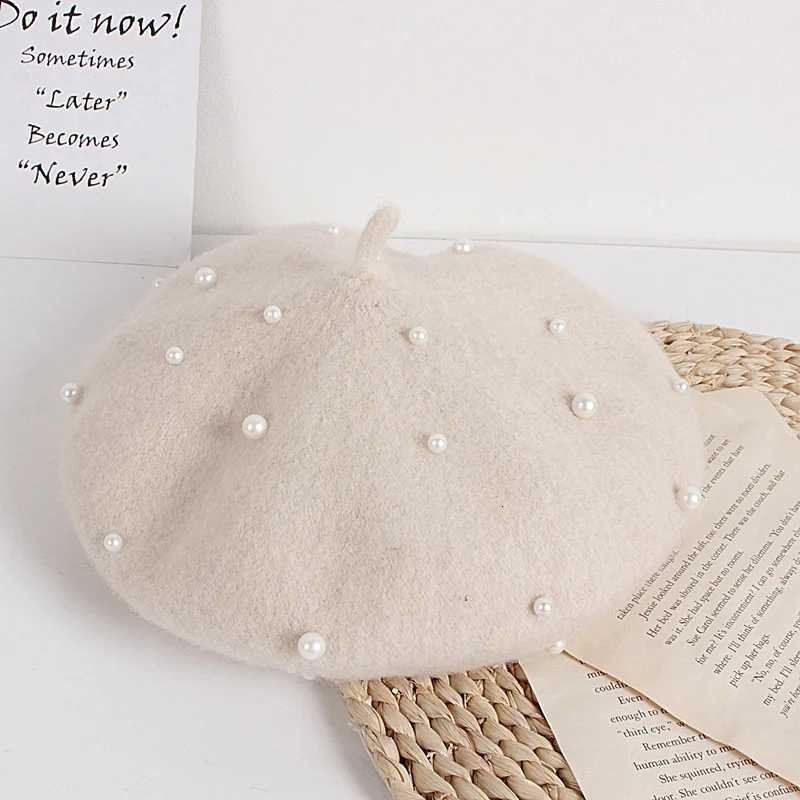 Fashion New ss Kids Girls s Berets Lovely Pearl Beanies Hats Spring Autumn Winter Toddr Girls Hats Photography Props G250910