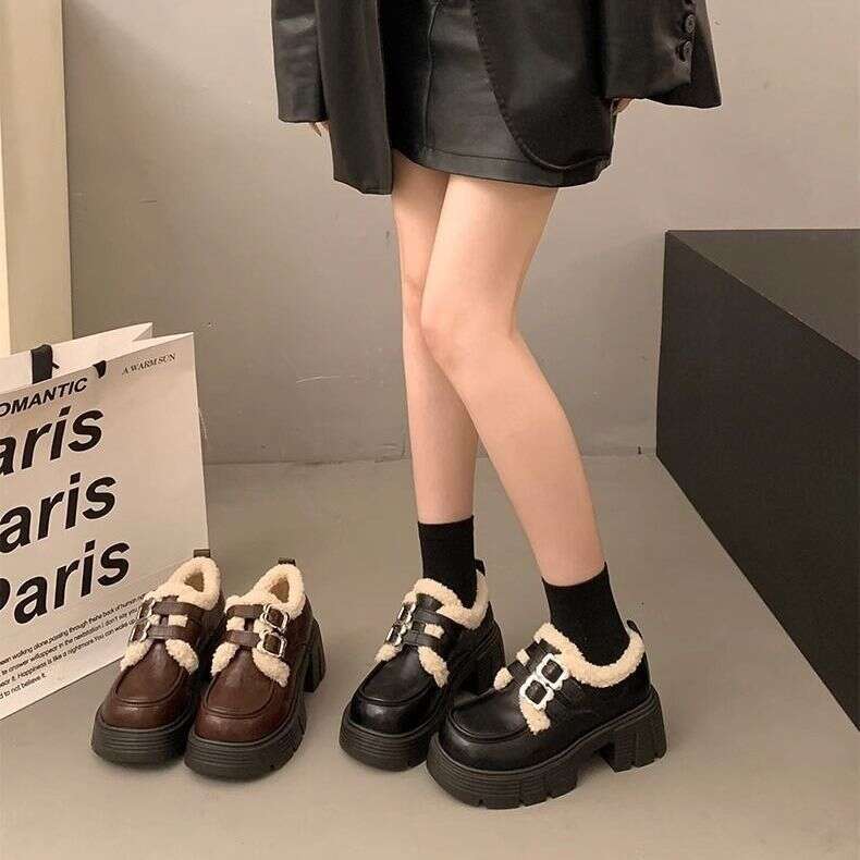 Chunky Heel Designer Shoe Thick Sole Petite Mary Jane Leather Shoes British Style Loafers for Women 2025 Autumn New