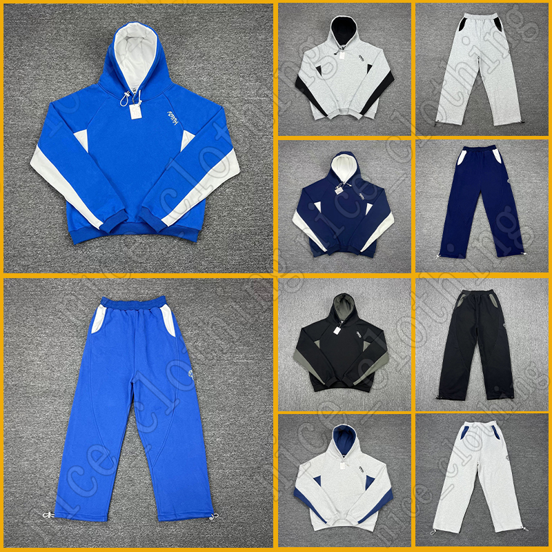 Mertra Patchwork Embroidered Letter Fleece-Lined Set Designer Hoodie Unisex Oversized Hooded Set Logo American Retro Street Hip-hop Casual Loose Sports Pants