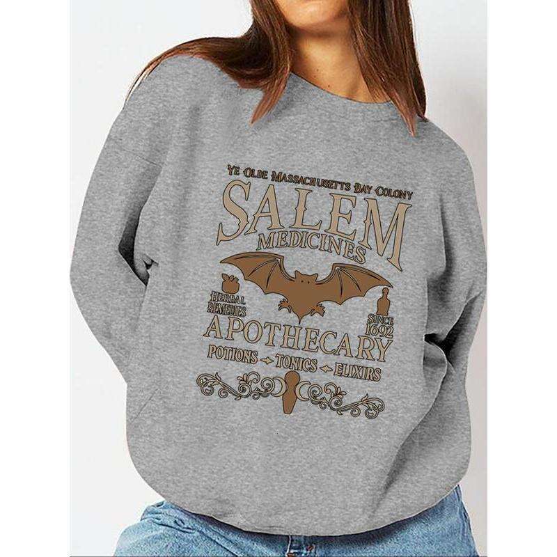 Cartoon Bat Graphic Print Crew Neck Sweatshirt, Casual Drop Shoulder Long Sleeve Pullover, Women's Fall & Winter Clothes for Daily Wear