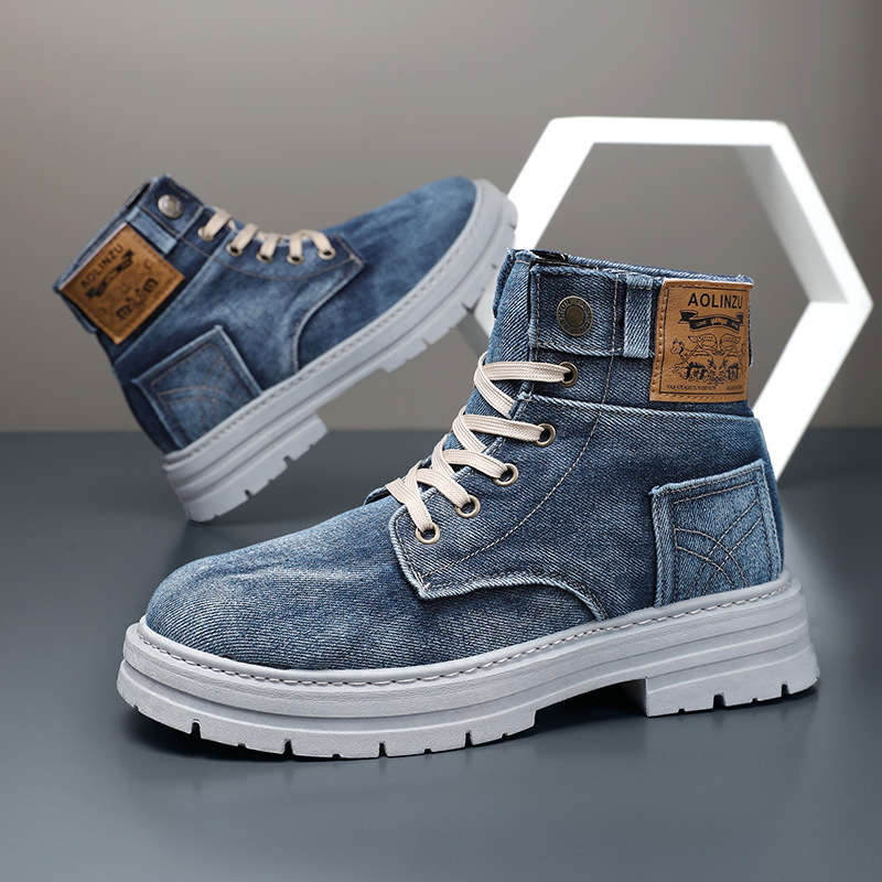 Designer Shoes Cross-border Men's shoes New high-top sneakers Denim Casual Versatile workwear Martin boots free shipping