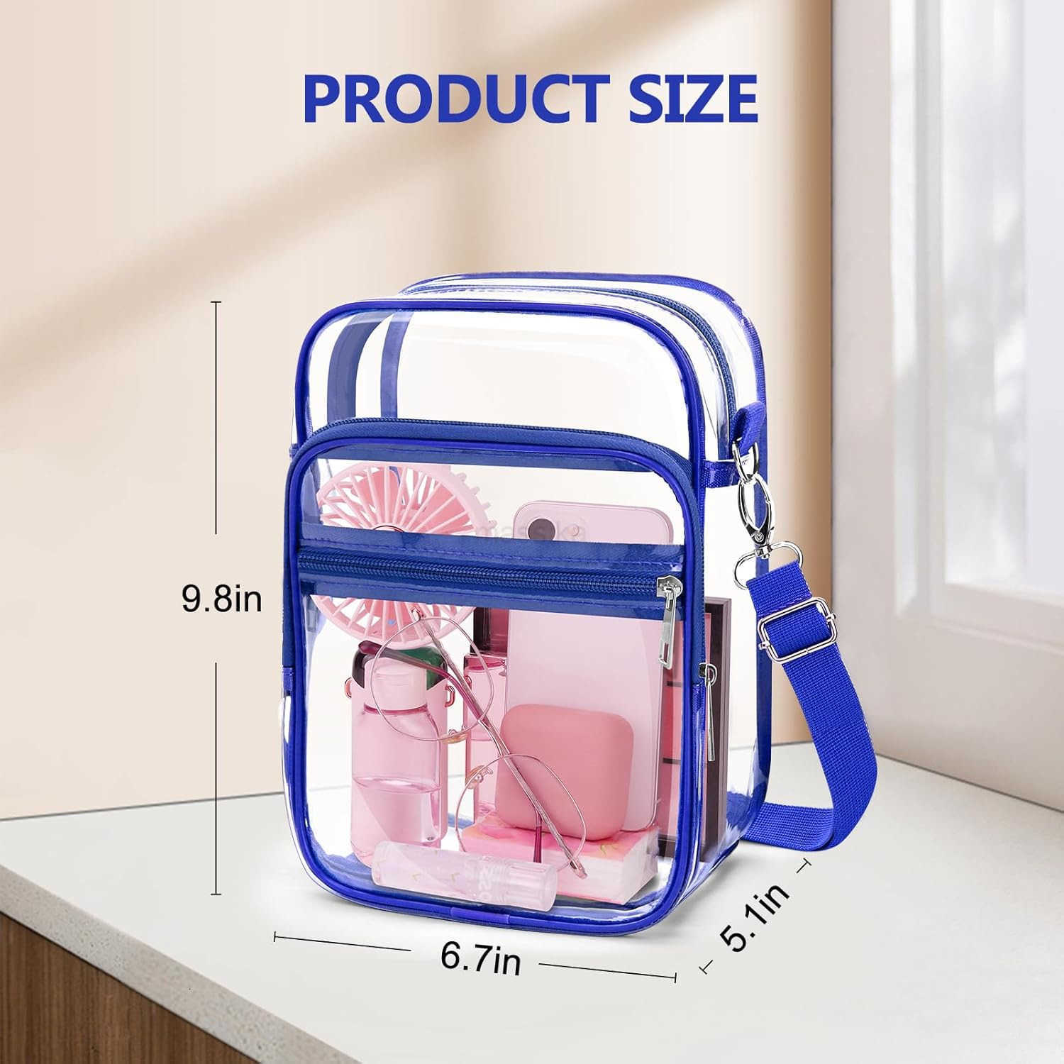 Clear Crossbody Bag with Adjustable Shoulder Strap Stadium Approved PVC Purse Bag Messenger Bag M250910