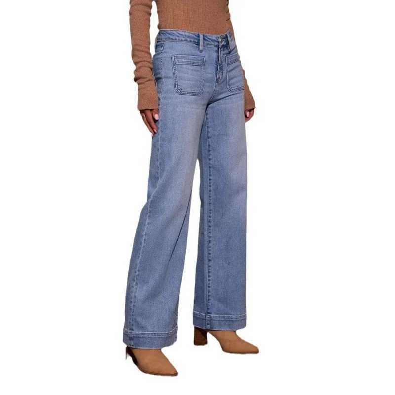 Womens New Europe and the United States HighWaisted Jeans Womens 2025 Spring Thin WideLeg Retro Temperament Straight Pants Z250910