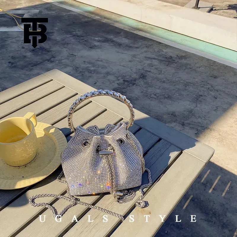 TB BHULAMTE Evening Bag Diaz Tassel Handbag Ladies' Chain Metal Ring Treatment Shiny Crystal Bucket Wallet Luxurious Designer Bag Simple And Vers