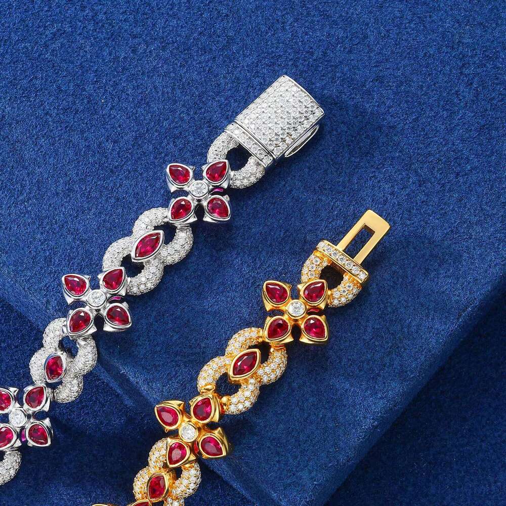 Fine Jewelry Men 10mm 14mm Sterling Sier VVS Moissanite Dia Colorful Moissanite Four Leaf Clover Infinity Link Bracelet
