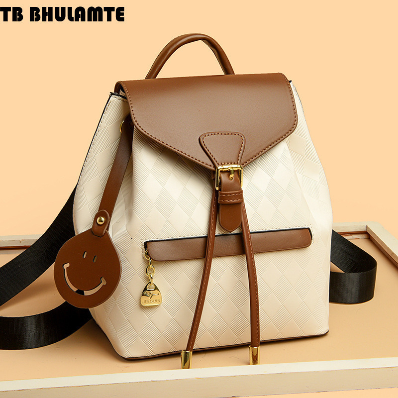 Free Shipping Designer Bag Luxury Bag Backpack For Women 2025 New PU Retro Color-block Women's Shoulder Bag Soft Leather Fashion Bag College Stud