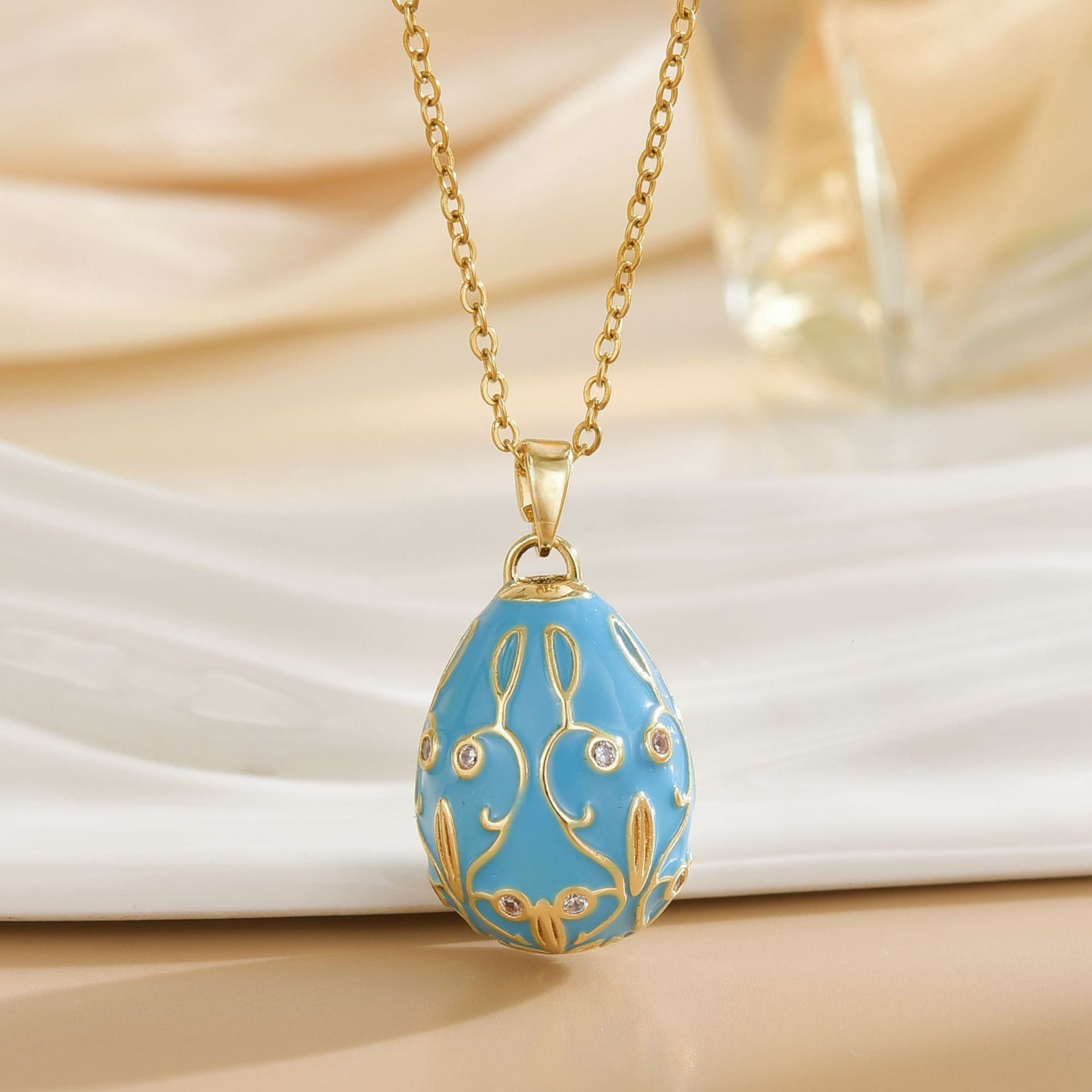 New Russian Easter Egg Drop Geometric Creative Pendant High-Color-Resistant Copper Plated Jewelry Temperament Versatile Necklace
