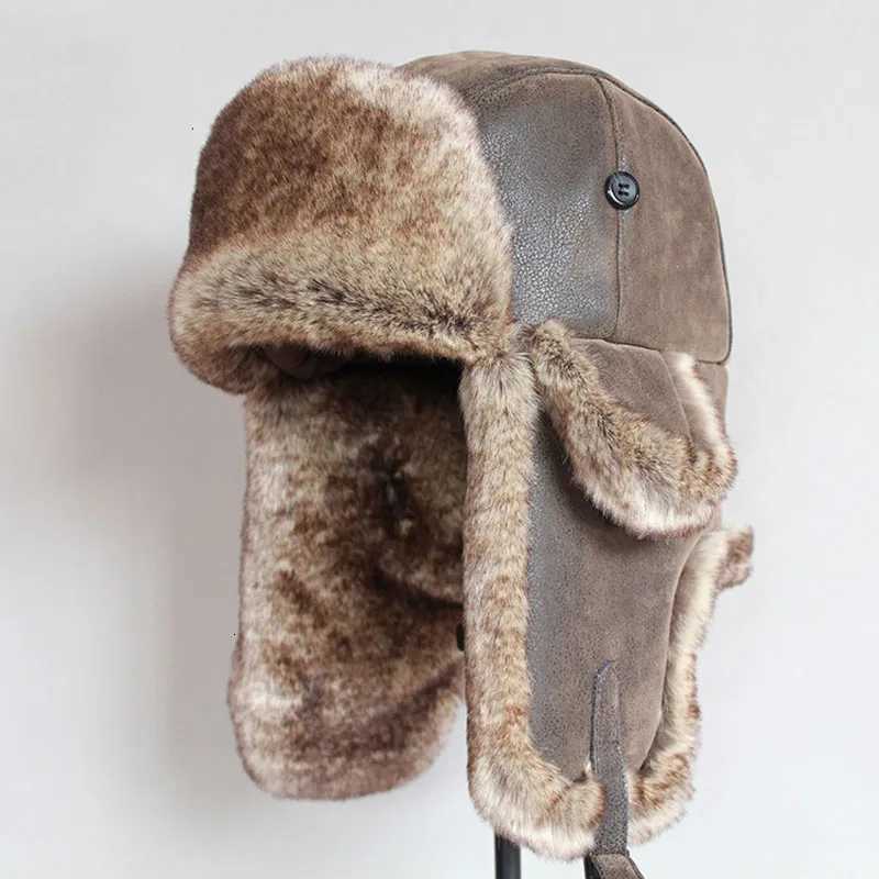 Bomber Hats Winter Men Warm Russian Ushanka Hat with Ear Fl Pu Leather Fur Trper C Earfl for WomenXJ250910