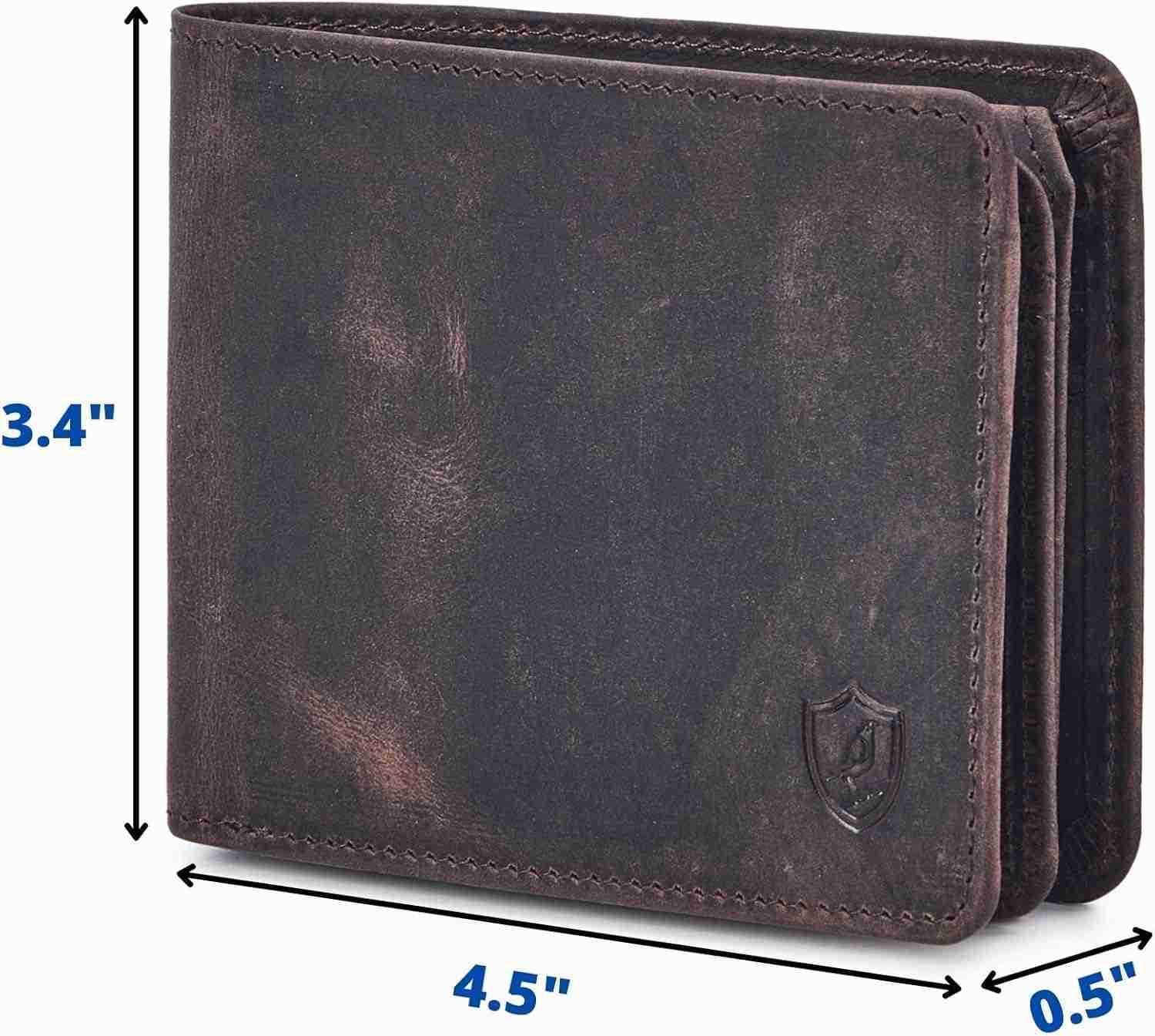 Mens Wallet Real Leather Bifold RFID Blocking High Capacity Card Case with 2 ID Window in Gift Box Crazy Horse BlackZ250910