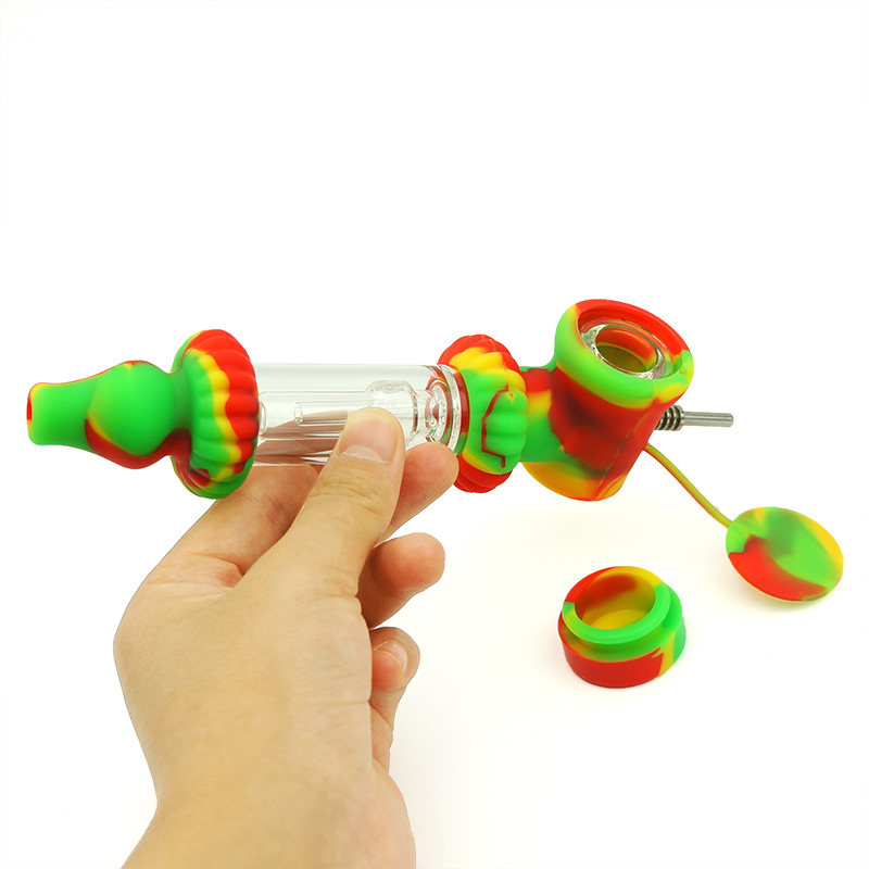Silicone Smoking nectar collector pipes Colorful Silicone Pipe For Tobacco Dry Herb Spoon Galss water Tobacco Pipes With Holes Glass Bowl Smoking Acce