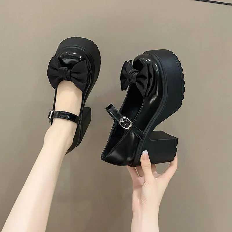 White Platform High Heels Women Mary Jane Chunky Heel Shoes Bows Elegant Woman Heeled Pumps Round Toe Shoes Womens Wedding Shoe W250910