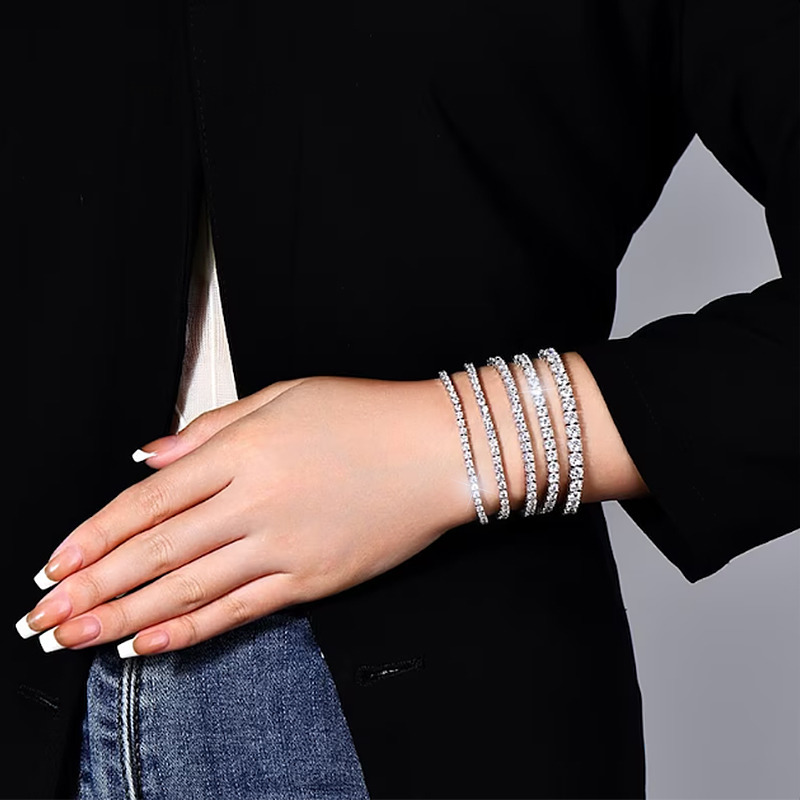 Hip Hop Jewelry 925 Sterling Silver Tennis Chain Bracelet Moissanite Diamond Iced Crystal Charm Bracelets 5mm for Wedding Gift