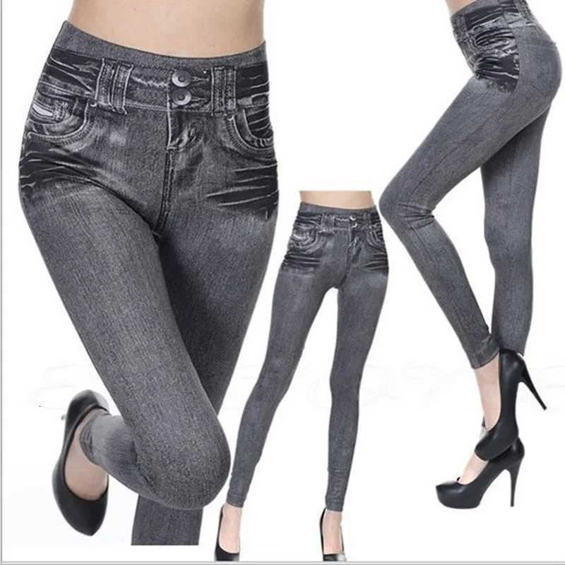 1pcs Womens Denim Print Leggings Females Fashion Slim Leggings Faux Jeans Leggings Lady Stretch Printed Tights Black Blue Pants Z250910