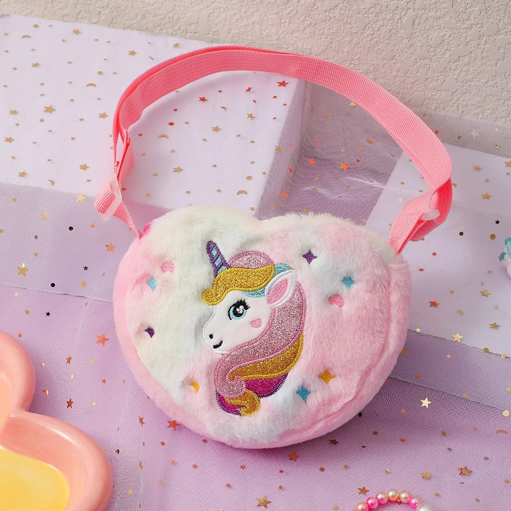 Lovely Heart Shape Handbags For Girls Embroidery Unicorn Kids Shoulder Bag Baby Girl Mini Purse 250909