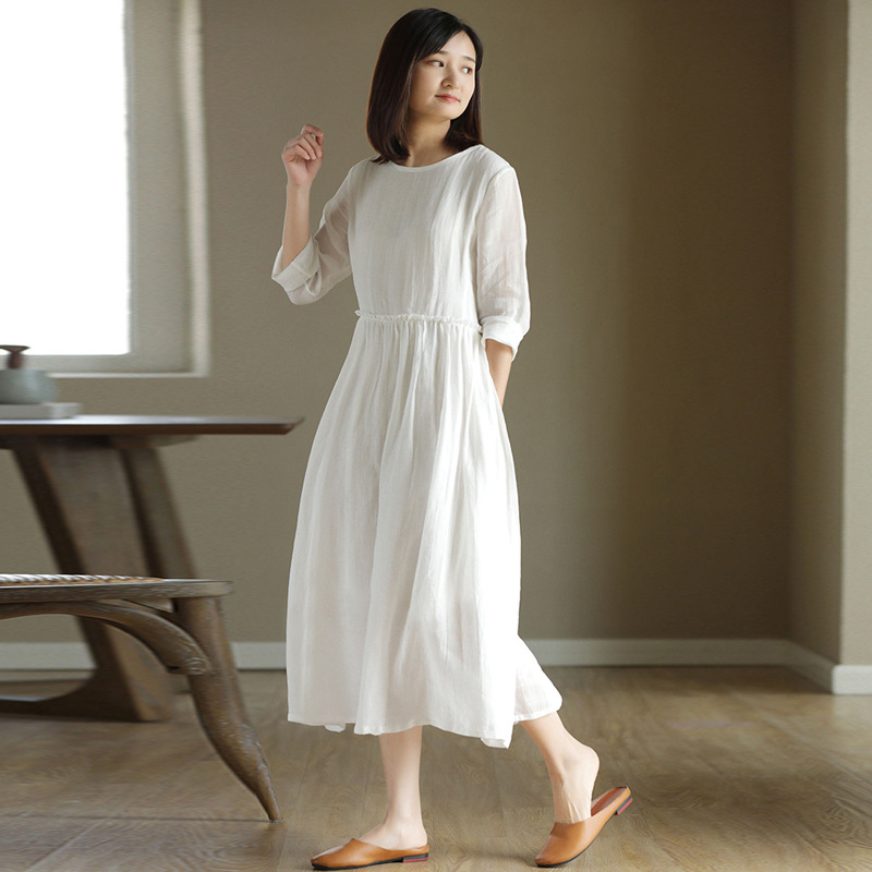 XR163 Slimming Artistic Loose Round Neck Skirt