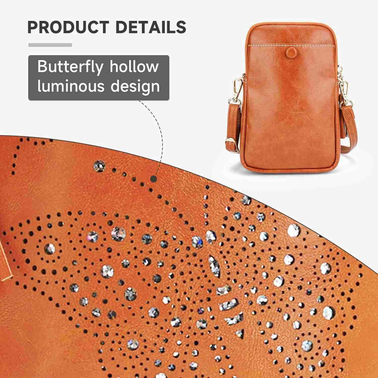 Small Crossbody Bags for Women Lightweight Mini Cute Cell Phone Purse for Women with Tassel Shining ButterflyW250909