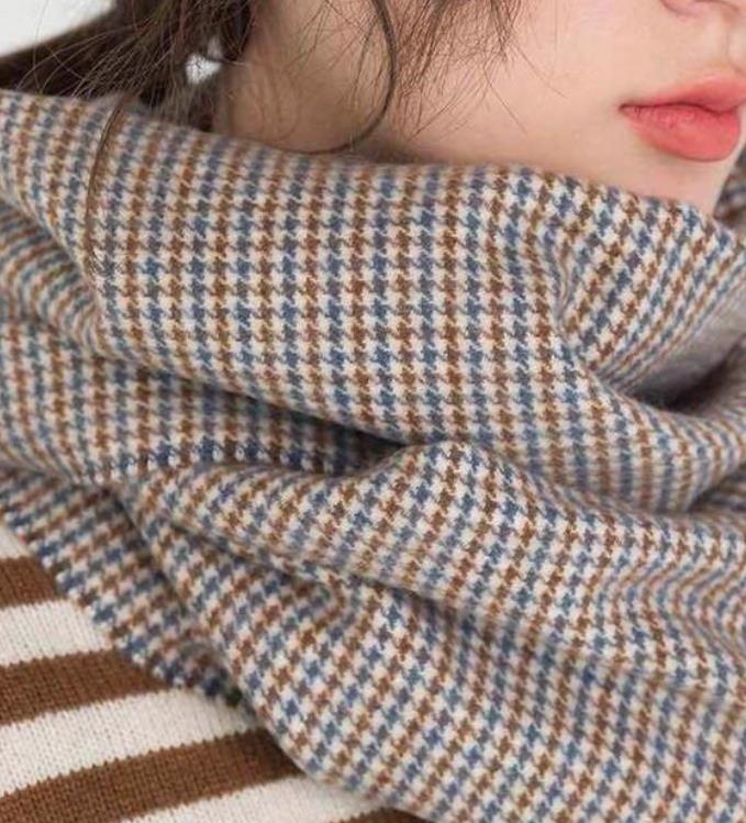 Korean Classic Colorful Small Houndstooth Plaid Tassel Thickened Scarf Neck Warmer Shawl for Women 250726