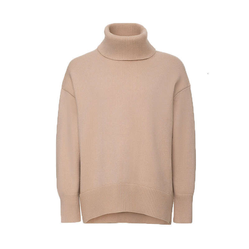 2025 European and American Autumn Winter Loose Knitted Pullover for Women, Solid Color Turtleneck Sweater