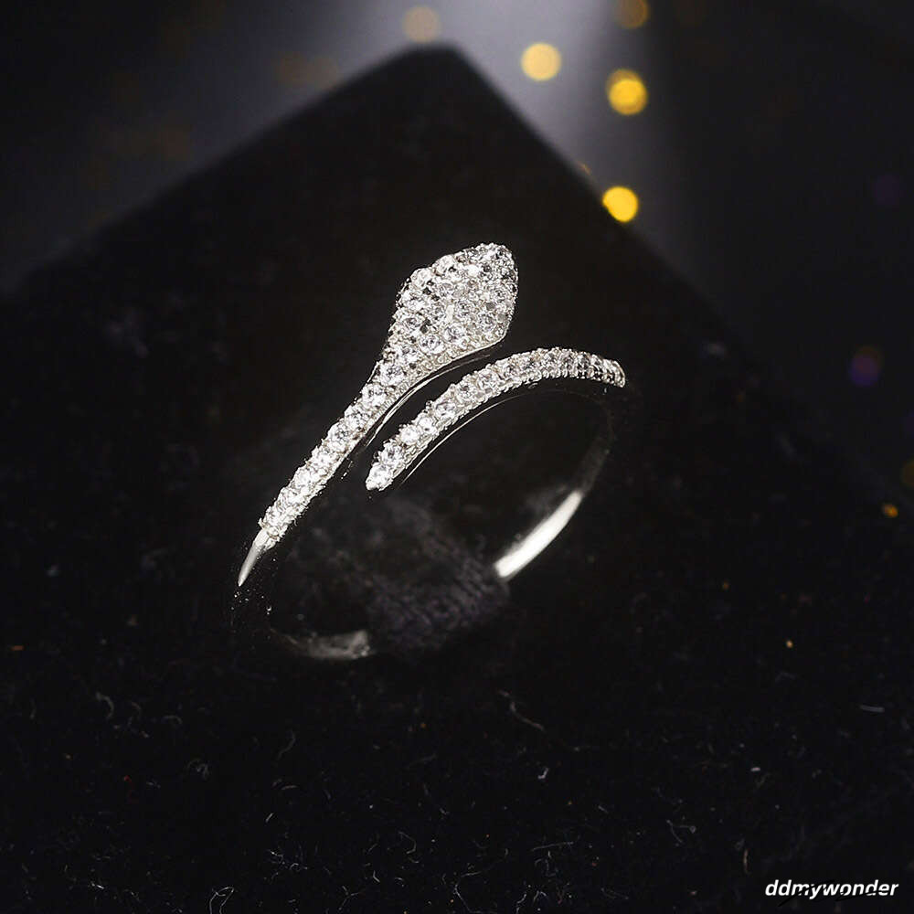 Lingyue INS Zircon Micro-Inlaid Snake-Shaped Trendy Women's Open Ring Gold-Plated Jewelry ddmywonder ddmywonder
