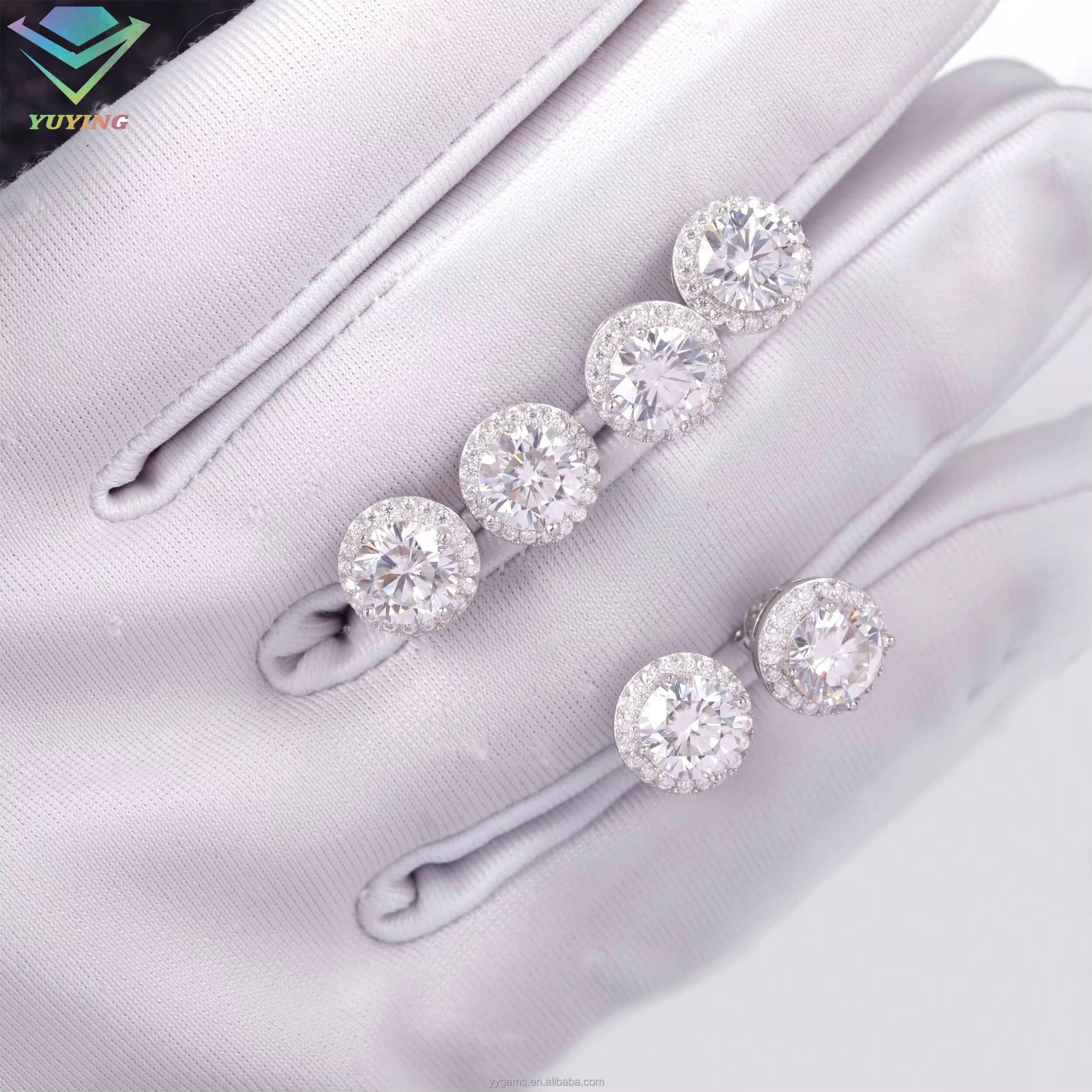VVS Moissanite with 18k Gold Plated Round Diamond 4prongs 925 Silver Earrings for Fine Jewelry