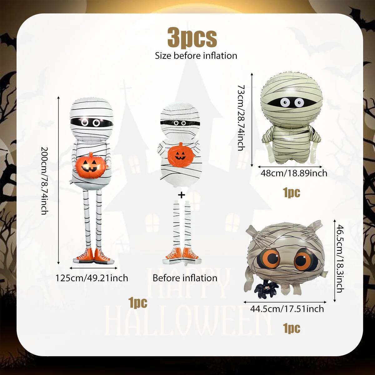 1/3 pcs mummy balloons, cute scary pumpkin, spider pattern, suitable for Halloween party, mummy, horror theme