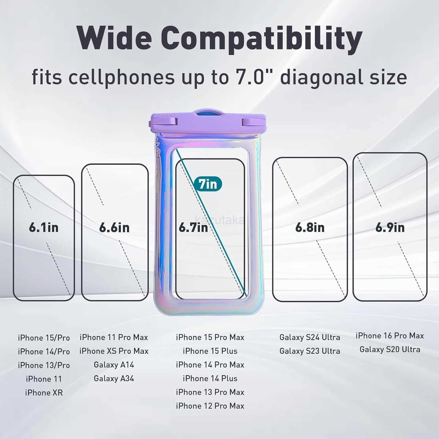 Waterproof Phone Pouch Case for iPhone 16 Pro Max15141312 IP68 Travel Cellphone Dry Bag Beach Cruise Ship Essentials Bags with Crossbody Lanyard Iride