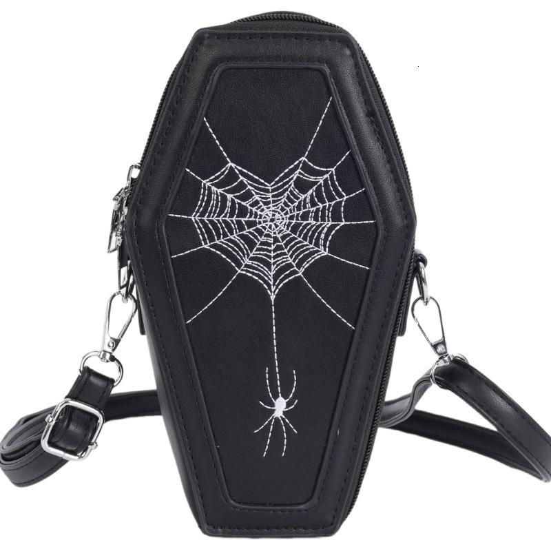 leisure 2025 Autumn New European and American Halloween Style Personalized Coffin Bag Embroidered Spider Skull Women's Shoulder Bag Designer Bag